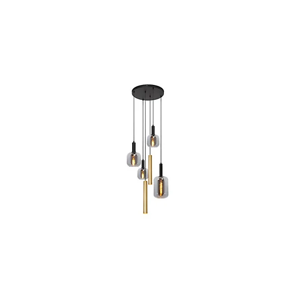 Suspension en verre 4 lampes E27 240 W noir et or Ø65 x H.150 cm Lucide Joanet tube