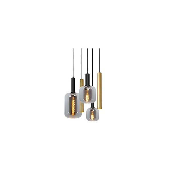 Suspension en verre 4 lampes E27 240 W noir et or Ø65 x H.150 cm Lucide Joanet tube