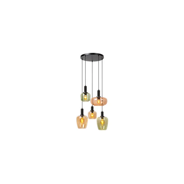 Suspension en verre 5 lampes ambré Ø65cm E27 40W Lucide, Ilona