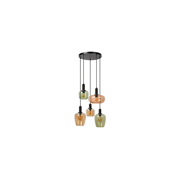 Suspension en verre 5 lampes ambré Ø65cm E27 40W Lucide, Ilona