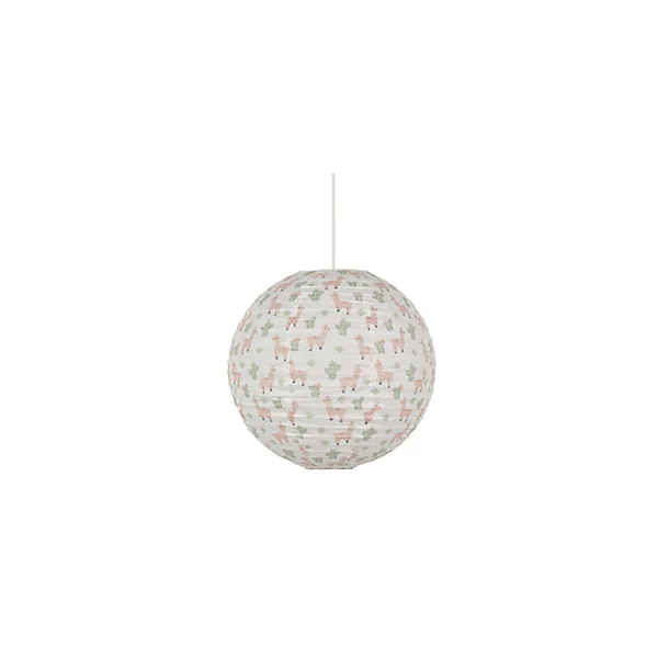 Suspension enfant boule japonaise en papier de riz imprimé lama E27 60W rose Ø40cm Corep