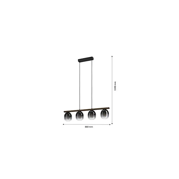 Suspension Filago 4 lumières E27 IP20 40W L.88xl.15xH.110cm noir et bois Eglo