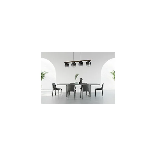 Suspension Filago 4 lumières E27 IP20 40W L.88xl.15xH.110cm noir et bois Eglo