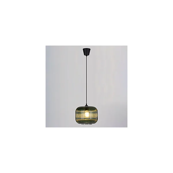 Suspension Gemma verre strié vert bistrot E27 60W IP20 H.19,5 x Ø25 cm Corep