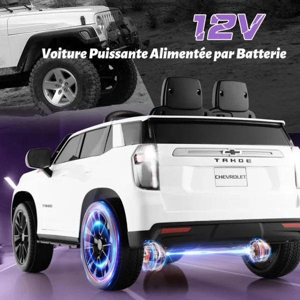 SUV Chevrolet Tahoe pour 3-6 Ans Véhicule Electrique Alimenté par Batterie 12 V Télécommande 24 G Suspension à Ressort Blanc/Jaune/Rose/Noir
