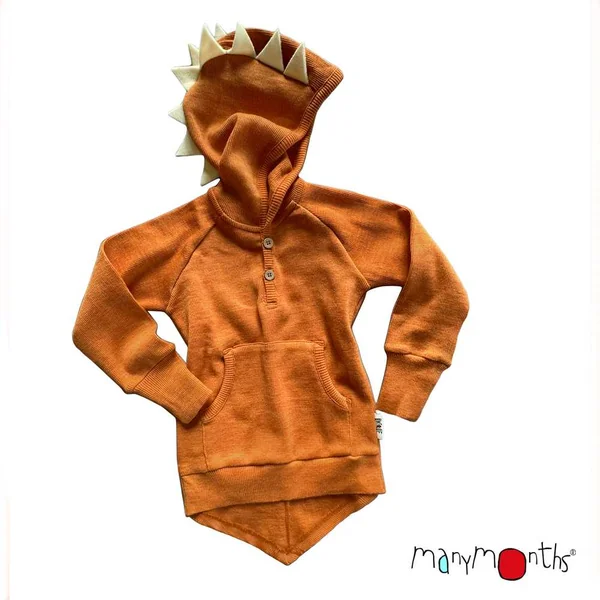 Sweat Dinos ManyMonths - Sweat à capuche en laine mérinos