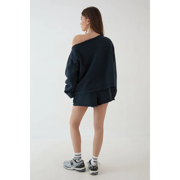 Sweat-shirt Oversized Délavé Épaules Dénudées En Molleton Épais Dsgn Studio