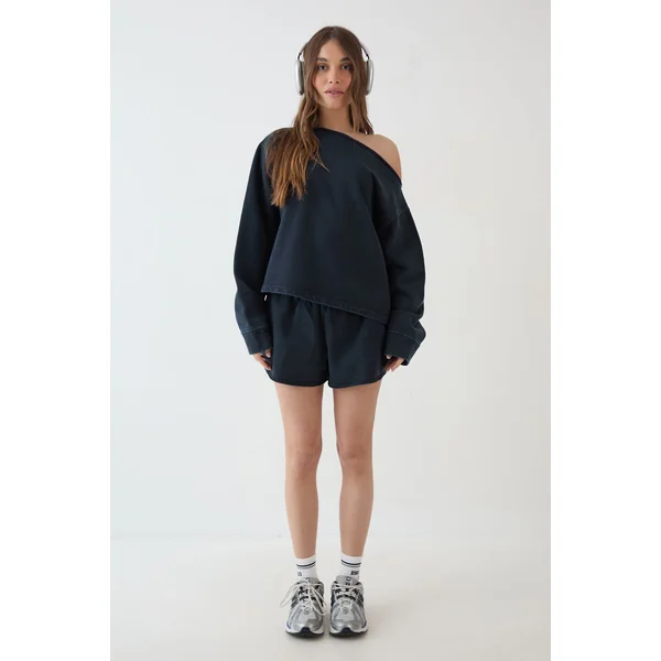 Sweat-shirt Oversized Délavé Épaules Dénudées En Molleton Épais Dsgn Studio