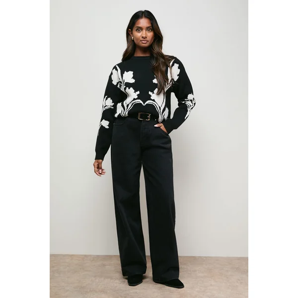 synthétiquell Col Rond à Motif Jacquard Floral