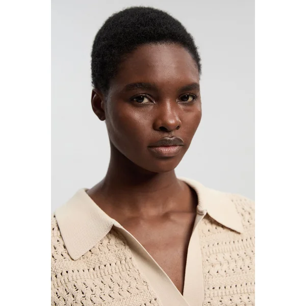 Synthétiquell Tricoté en Coton à Col V et Col Chemise