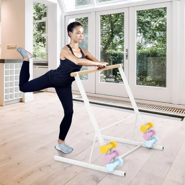 Système de Barre de Ballet Autoportant Barre de Support Extensible de Danse Support en Métal Robuste Roues et Supports de Poids Équipement de Danse Blanc