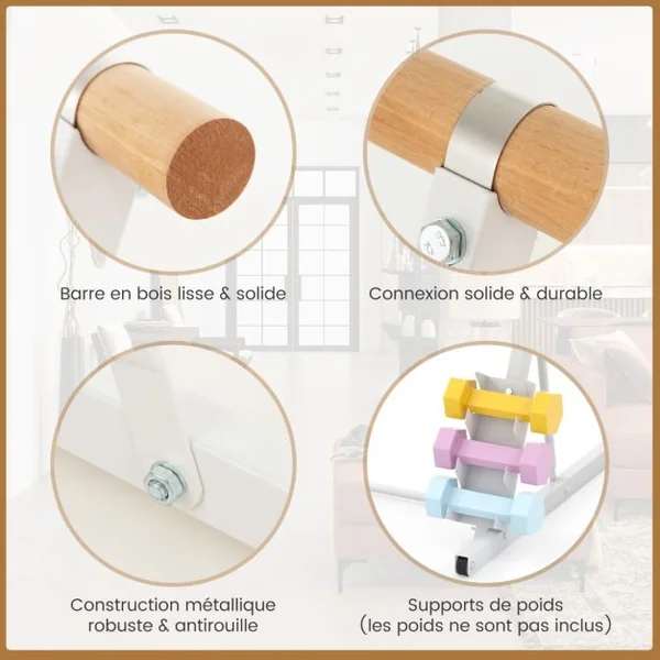 Système de Barre de Ballet Autoportant Barre de Support Extensible de Danse Support en Métal Robuste Roues et Supports de Poids Équipement de Danse Blanc
