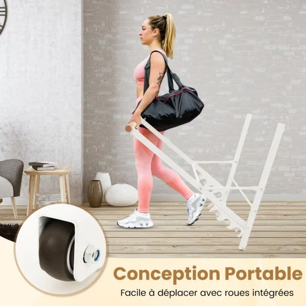 Système de Barre de Ballet Autoportant Barre de Support Extensible de Danse Support en Métal Robuste Roues et Supports de Poids Équipement de Danse Blanc