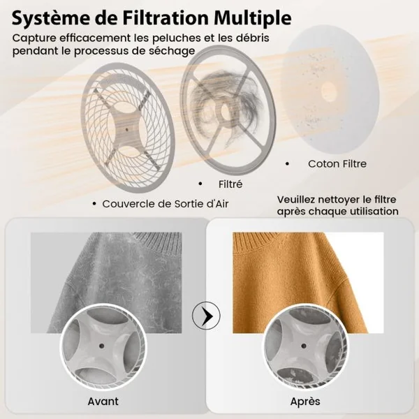 Sèche-Linge Compact 2,5KG Sèche-Linge Portable 800W avec 5 Modes de Séchage Tambour en Acier Inoxydable Bouton de Contrôle Facile