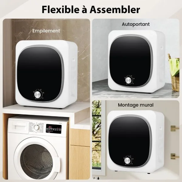 Sèche-Linge Compact 2,5KG Sèche-Linge Portable 800W avec 5 Modes de Séchage Tambour en Acier Inoxydable Bouton de Contrôle Facile