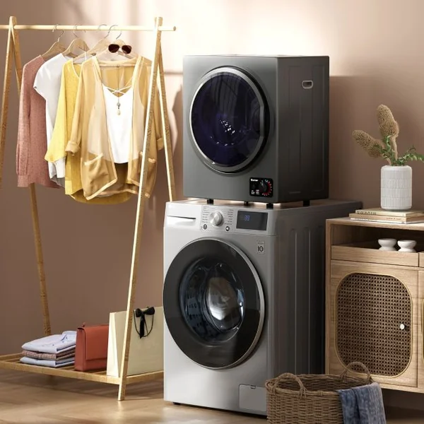 Sèche-linge Électrique Compact 2,5KG Capacité 42L Sèche-linge Portable 850W à Chargement Frontal avec 4 Modes Séchage et Cuve en Acier Inoxydable Blanc