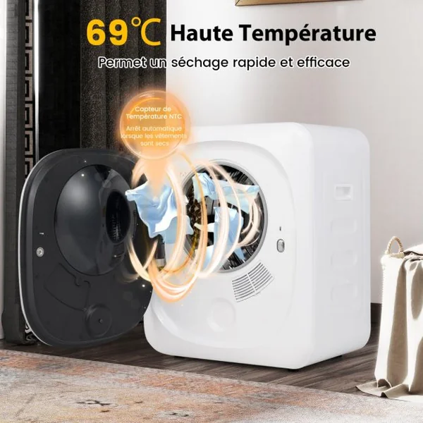 Sèche-Linge Électrique Compact 2,5KG Sèche-Linge Portable 800W avec Tambour en Acier Inoxydable Écran Tactile LED et Séchage Intelligent