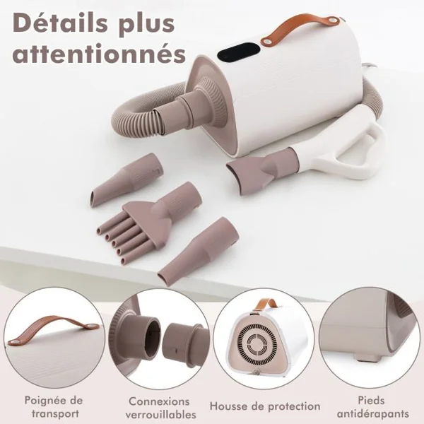 Sèche-poils Toilettage Chiens Chats Vitesse/Température Réglable Fonction d'Ions Négatifs Séchoir Professionnel Animaux