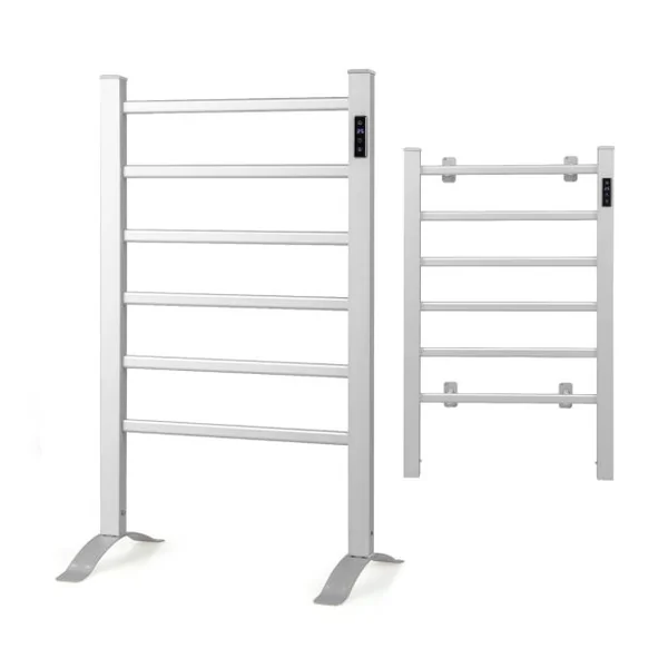 Sèche-Serviettes Électrique 30-60°C avec 5 Barres en Acier Inoxydable Chauffe-Serviettes 120W avec Affichage LED Protection Surchauffe Argent