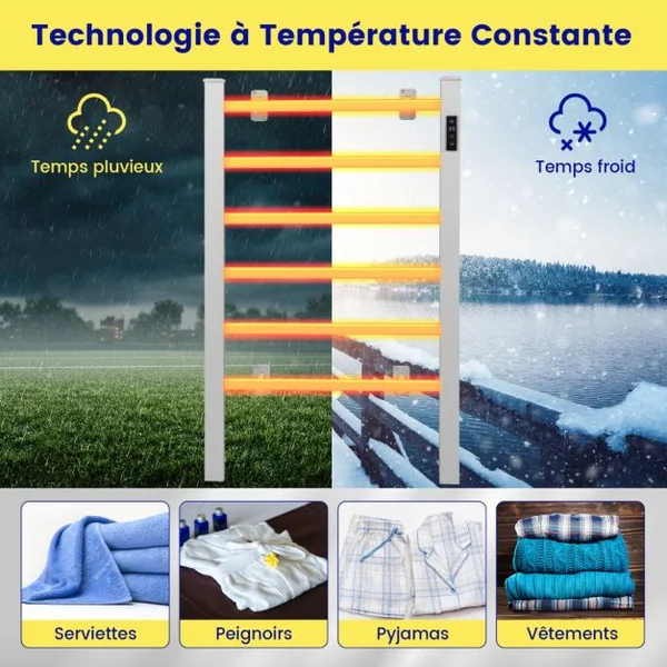 Sèche-Serviettes Électrique 30-60°C avec 5 Barres en Acier Inoxydable Chauffe-Serviettes 120W avec Affichage LED Protection Surchauffe Argent