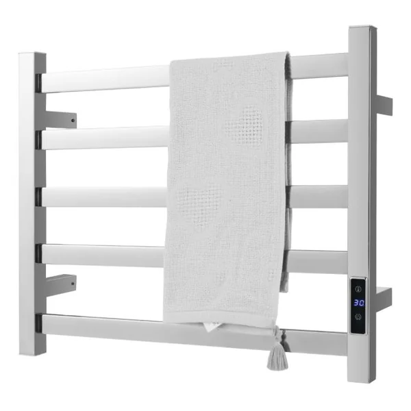 Sèche-Serviettes Électrique 30-60°C avec 5 Barres en Acier Inoxydable Chauffe-Serviettes 120W Étanche Murale avec Minuterie Affichage LED