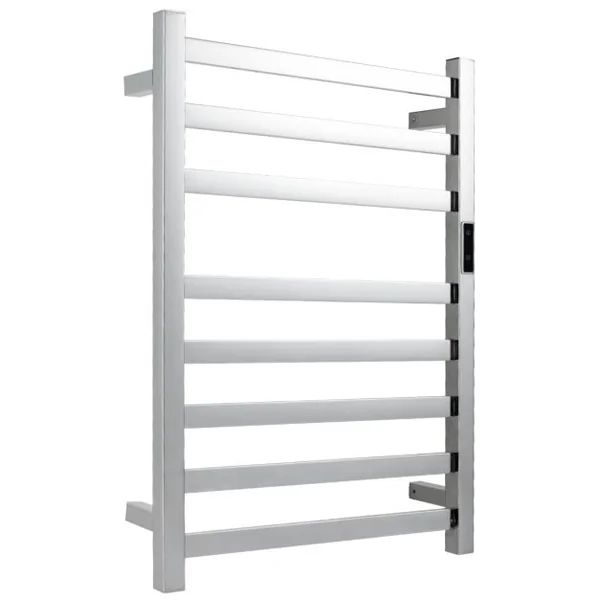Sèche-Serviettes Électrique 30-60°C avec 8 Barres en Acier Inoxydable Chauffe-Serviettes 140W Étanche Murale avec Minuterie Affichage LED