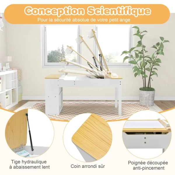 Table avec 2 Chaises pour Enfants Plateau Inclinable 6 Boîtes de Rangement Rouleau de Papier pour Jouer Dessiner Manger