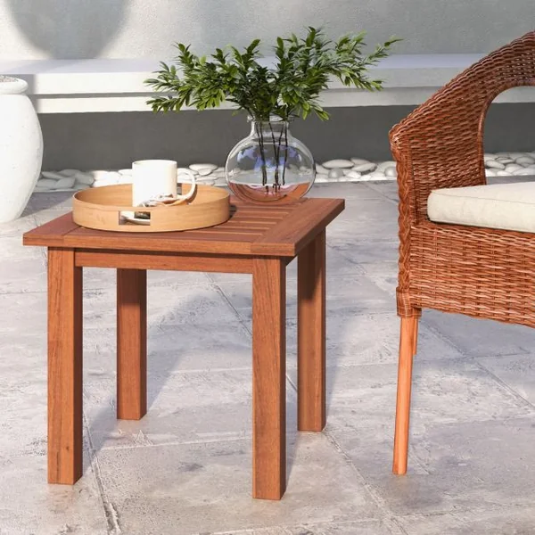Table Basse Carrée en Bois Charge 33KG Plateau à Lattes Résistant aux Intempéries Table d'Appoint Intérieure Extérieure