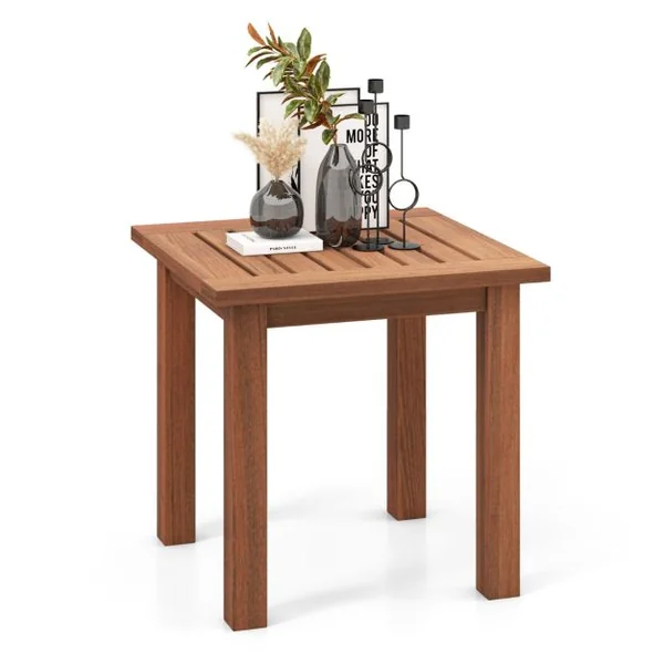 Table Basse Carrée en Bois Charge 33KG Plateau à Lattes Résistant aux Intempéries Table d'Appoint Intérieure Extérieure