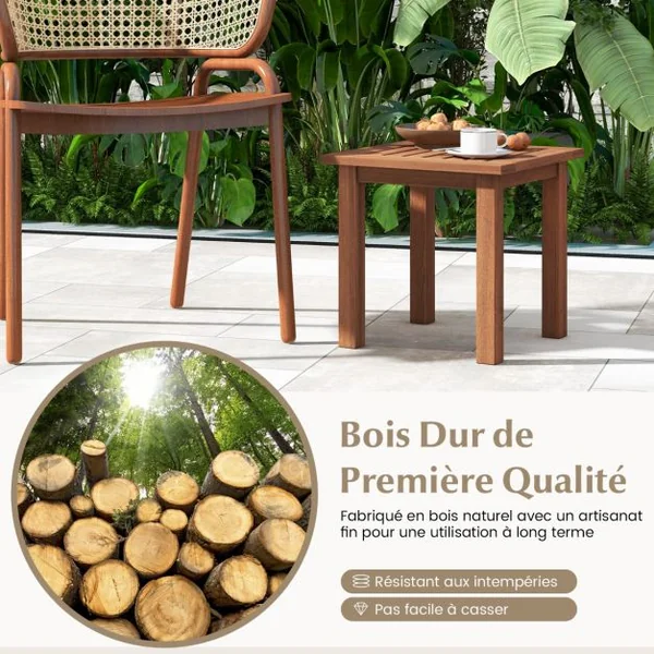Table Basse Carrée en Bois Charge 33KG Plateau à Lattes Résistant aux Intempéries Table d'Appoint Intérieure Extérieure