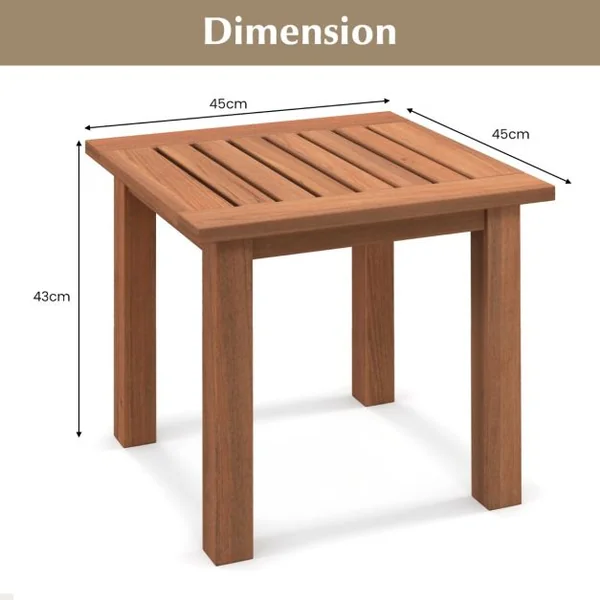 Table Basse Carrée en Bois Charge 33KG Plateau à Lattes Résistant aux Intempéries Table d'Appoint Intérieure Extérieure