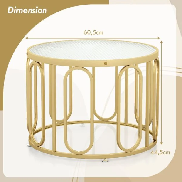 Table Basse de 60,5 cm Transformable en Multiples Apparitions Table à 2 Niveaux Plateau en Verre Trempé Supports Pivotants Or