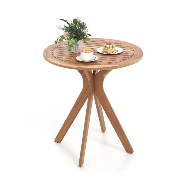 Table Basse de Jardin en Bois d'Acacia Plateau à Lattes Base en Croix Charge 50KG Table d‘Extérieure Ronde en Bois