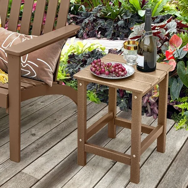 Table Basse de Jardin en HDPE L36 x P36 x H47 CM Anti-UV Charge max.:100 KG Table d’Appoint Intérieur Extérieur Marron/Blanc/Gris/Noir