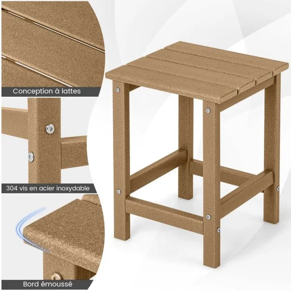 Table Basse de Jardin en HDPE L36 x P36 x H47 CM Anti-UV Charge max.:100 KG Table d’Appoint Intérieur Extérieur Marron/Blanc/Gris/Noir