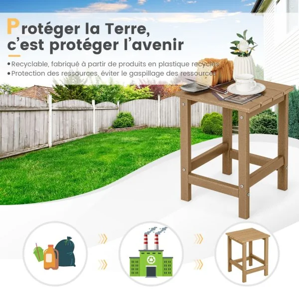 Table Basse de Jardin en HDPE L36 x P36 x H47 CM Anti-UV Charge max.:100 KG Table d’Appoint Intérieur Extérieur Marron/Blanc/Gris/Noir