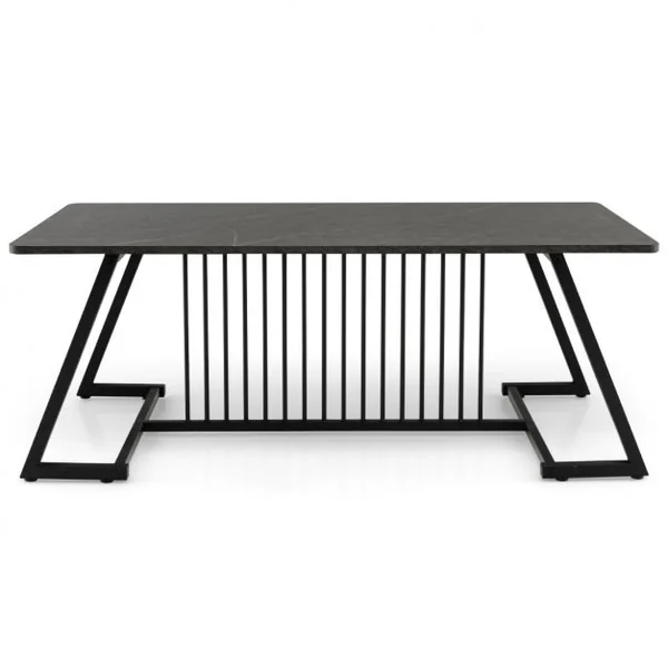 Table Basse Effet Marbré120 x 60 x 45,5 cm (L x l x H) Style Contemporaine Cadre en Acier Noir