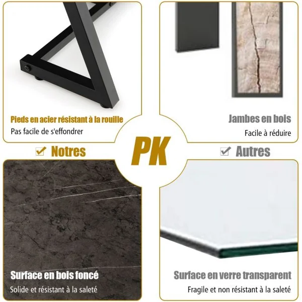 Table Basse Effet Marbré120 x 60 x 45,5 cm (L x l x H) Style Contemporaine Cadre en Acier Noir