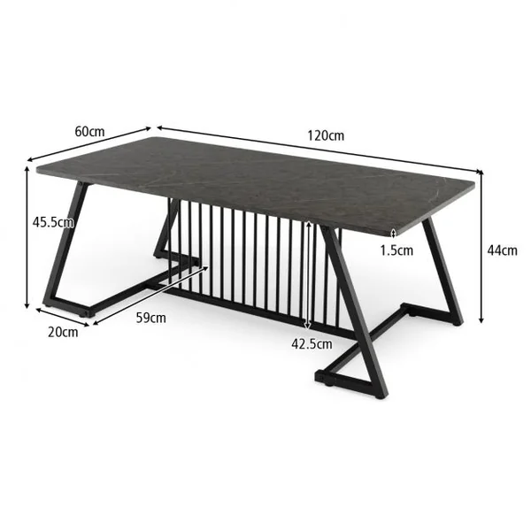 Table Basse Effet Marbré120 x 60 x 45,5 cm (L x l x H) Style Contemporaine Cadre en Acier Noir