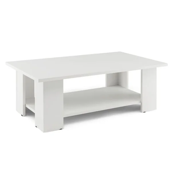 Table Basse en Bois à 2 Niveaux avec Etagère Ouverte Style Moderne pour Salon Chambre 90 x 52 x 32 cm Blanc
