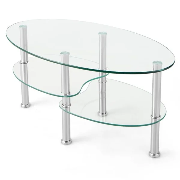 Table Basse en Verre Table de Salon avec 3 Etagères en Verre Trempé 89x49,5x45cm pour Salle Salon Chambre Transparence