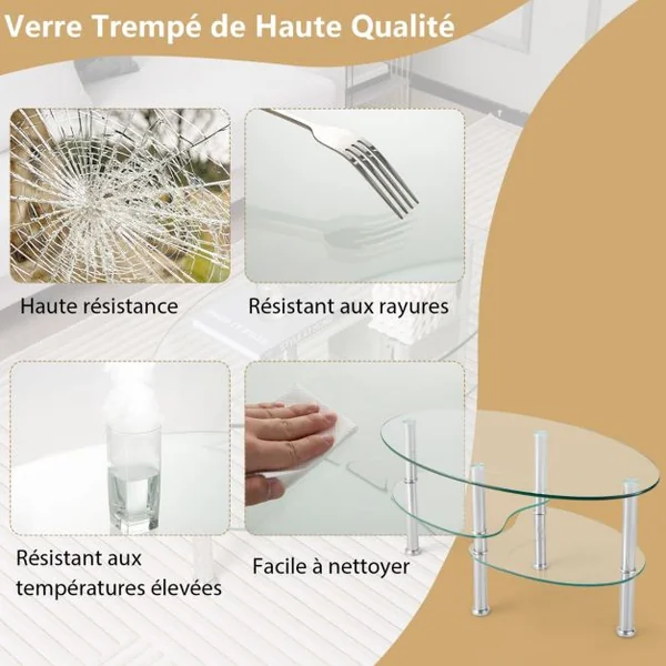 Table Basse en Verre Table de Salon avec 3 Etagères en Verre Trempé 89x49,5x45cm pour Salle Salon Chambre Transparence