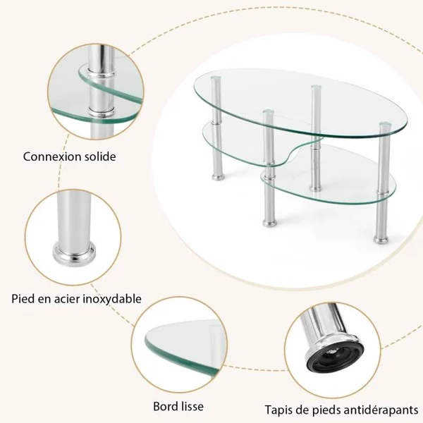 Table Basse en Verre Table de Salon avec 3 Etagères en Verre Trempé 89x49,5x45cm pour Salle Salon Chambre Transparence