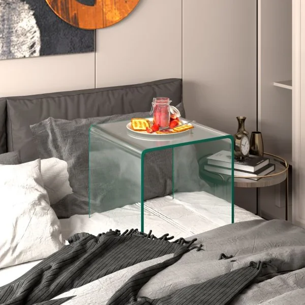 Table Basse en Verre Trempé Table Console Transparente et Patins Antidérapants able d'Appoint Intégrée en Verre pour Salon Bureau