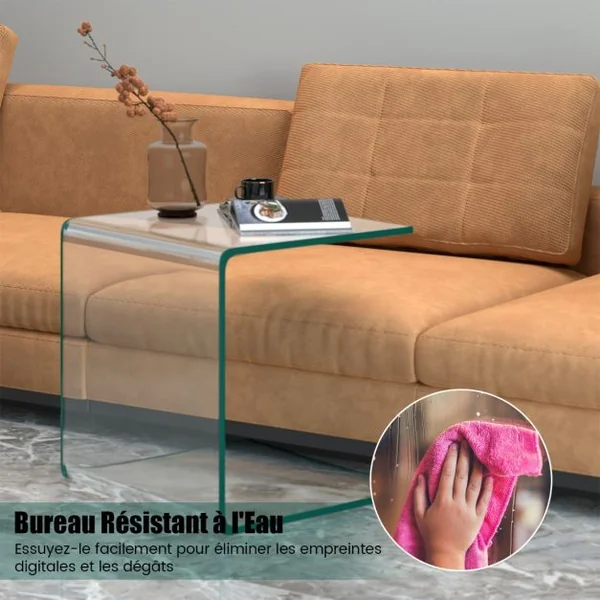 Table Basse en Verre Trempé Table Console Transparente et Patins Antidérapants able d'Appoint Intégrée en Verre pour Salon Bureau