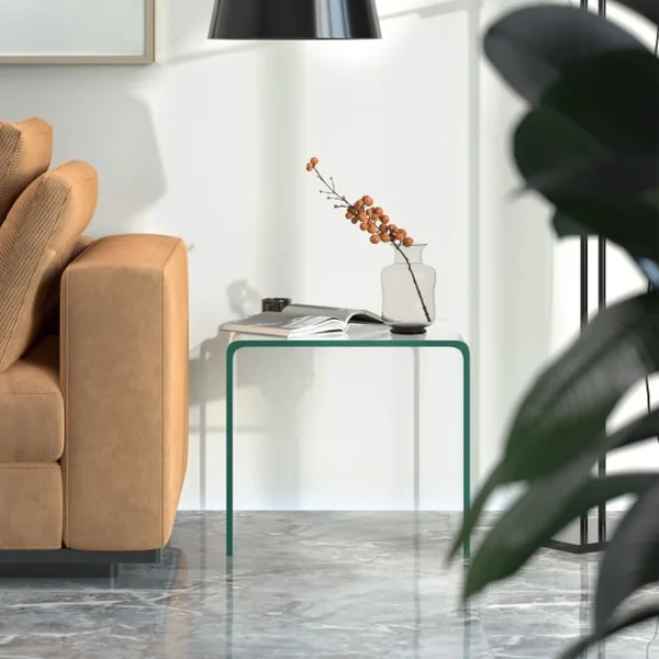 Table Basse en Verre Trempé Table Console Transparente et Patins Antidérapants able d'Appoint Intégrée en Verre pour Salon Bureau