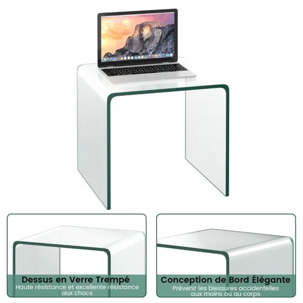 Table Basse en Verre Trempé Table Console Transparente et Patins Antidérapants able d'Appoint Intégrée en Verre pour Salon Bureau