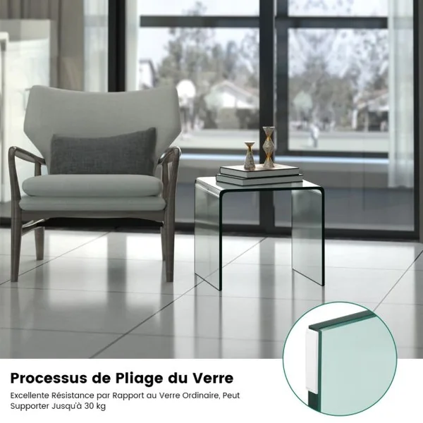 Table Basse en Verre Trempé Table Console Transparente et Patins Antidérapants able d'Appoint Intégrée en Verre pour Salon Bureau