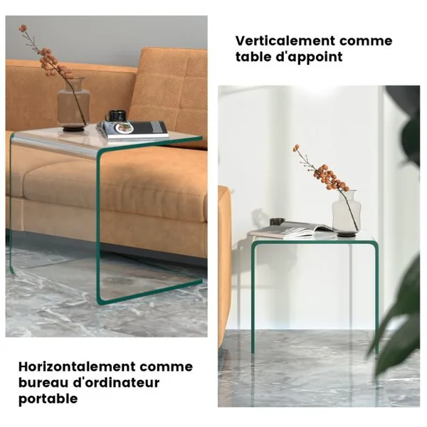 Table Basse en Verre Trempé Table Console Transparente et Patins Antidérapants able d'Appoint Intégrée en Verre pour Salon Bureau