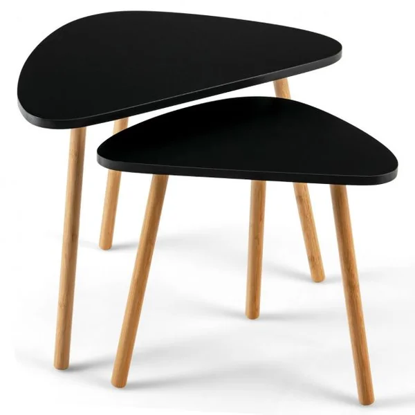 Table Basse Gigogne Lot de 2- Style Scandinave en MDF et Bambou Ecologiste Noir